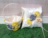 YOU DESIGN / Flower girl basket / ring bearer pillow /grey and yellow