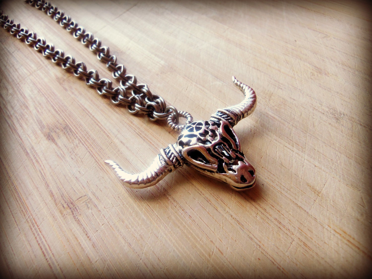 Tribal Silver Steer Head Pendant Bohemian
