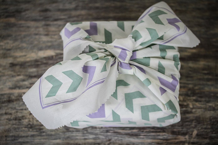 Follow the Arrow - Sea foam and Purple - Fabric Gift Wrap - Furoshiki