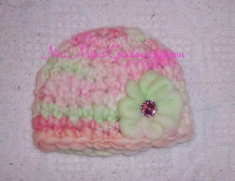 Baby Girls Hat Newborn 0  Pink Crochet Hat 100% Homespun Merino Wool READY to SHIP RTS Thick Thin Yarn Photo Prop Clothes Beautiful