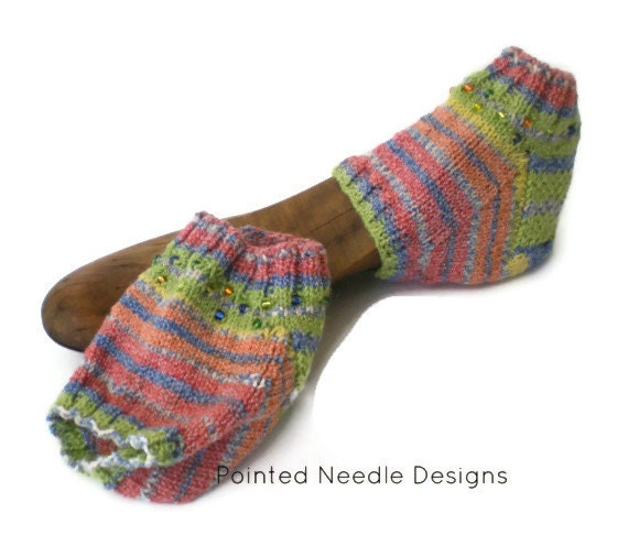 Spa Socks - Hand Knit Multi-Colored Striped Spa or Heel Socks