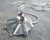Pink Amethyst Sterling Silver Pendant - ABSTRACT DAISY - Handmade Metalwork Jewelry