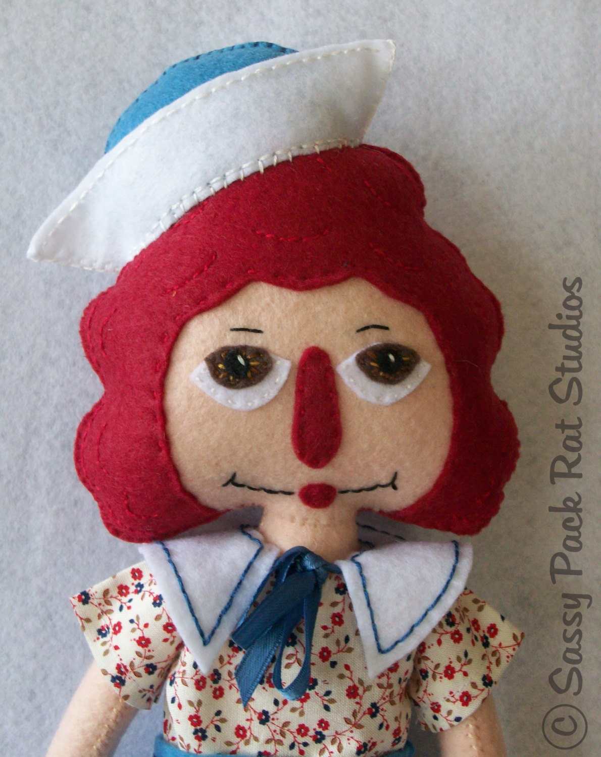 OOAK Raggedy Andy, 14.5 inch, Eco Felt, Miniature, Folk Art Doll