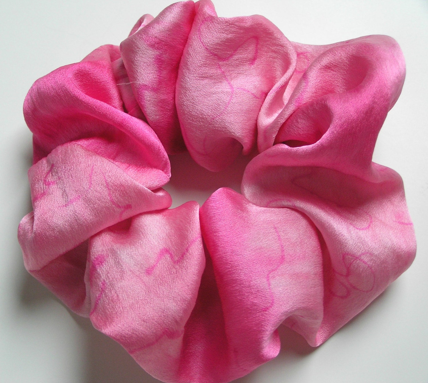 SILK Scrunchie, hand dyed, soft for hair, ponytail, silk, light pink, hot pink, one of a kind original