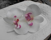 2 Orchid Hair Pins, silk flowers, shabby chic, white and pink, bridal hair flower, bridesmaids,exotic, romantic floral hair accessory
