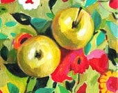 Still life of apples and flowers  / original acrylic painting on canvas wall art- wall decor- home decor - yellow