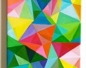 Abstract Painting / Colored Triangles / acrylic painting/ blue red yellow green pink orange Colors/Home Decor/ Mosaic