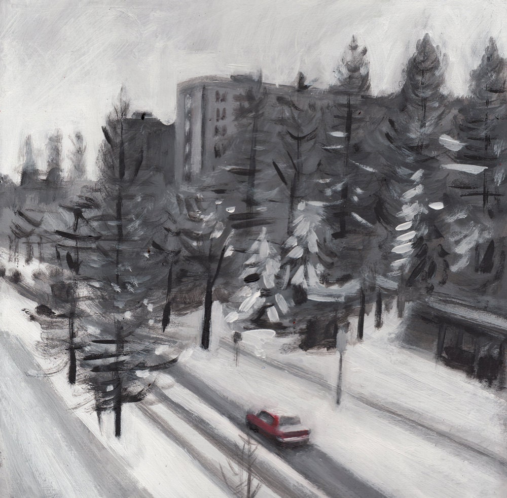 Snowy urban landscape / Original acrylic painting