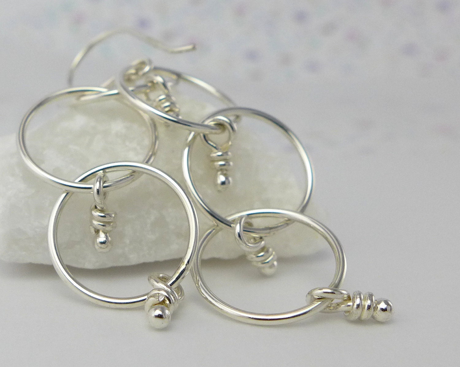 Sterling Silver Earrings. Dangling Circles & Knots Cascade -Trine-