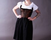 Vintage 1950s Dress - Authentic Lanz Late 50s Dirndl Dress in Brown and Black