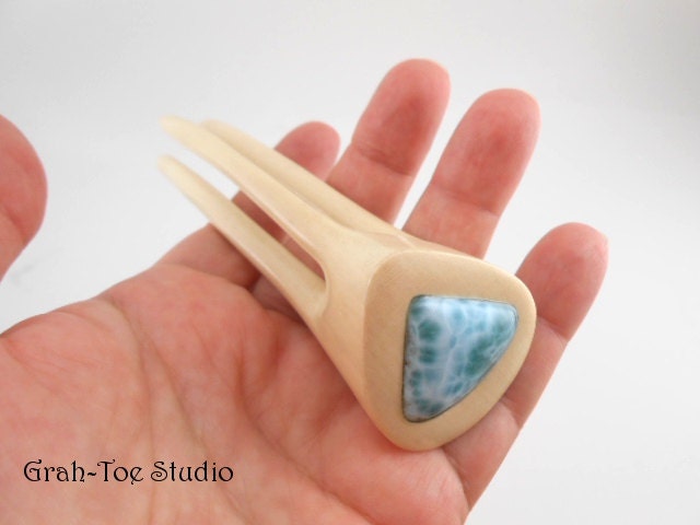Hair Fork , Hair Accessory, Avalon Tusk 3 Prong  Holly Wood Hair forks Grahtoe studio