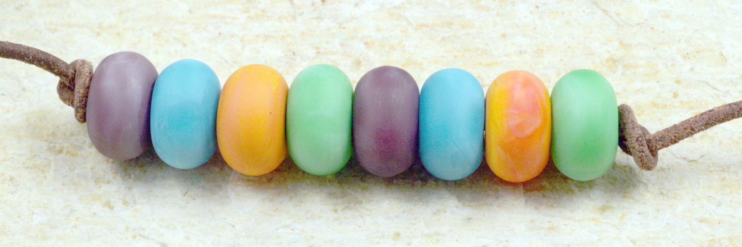 Spring Pastels Handmade Glass Lampwork Beads (8 Count) by Pink Beach Studios SRA (DO22) - pinkbeach