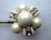 Vintage pearl and rhinestone bobby pin - FREE U.S. SHIPPING