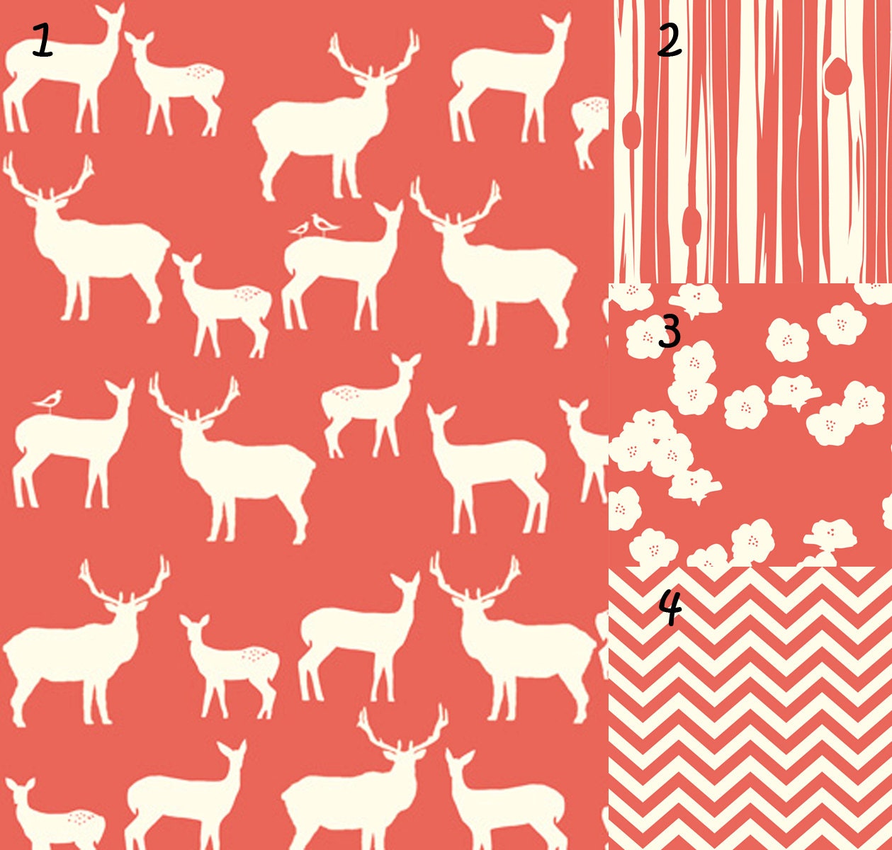 ORGANIC 3 piece mod basics coral baby bedding- crib skirt, fitted sheet, changing pad cover-made to order