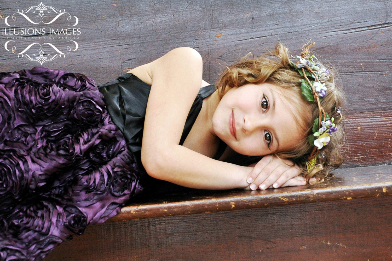 PURPLE ROSE is a beautiful Satin dress with Ribbon roses on the skirt, halter dress