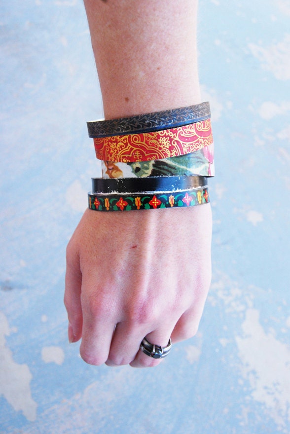 Gypsy Bangle Bracelet Set - Red Gold and Black Asian Recycled Tin Bracelets - Views from a Tin Collection