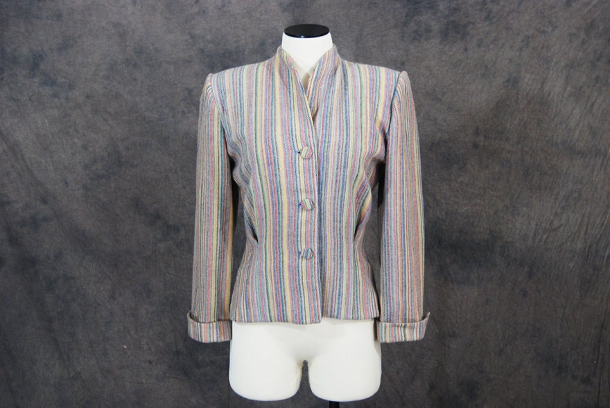 vintage 40s Blazer - Fit and Flare Rainbow Stripe Wool Suit Blazer Sz S