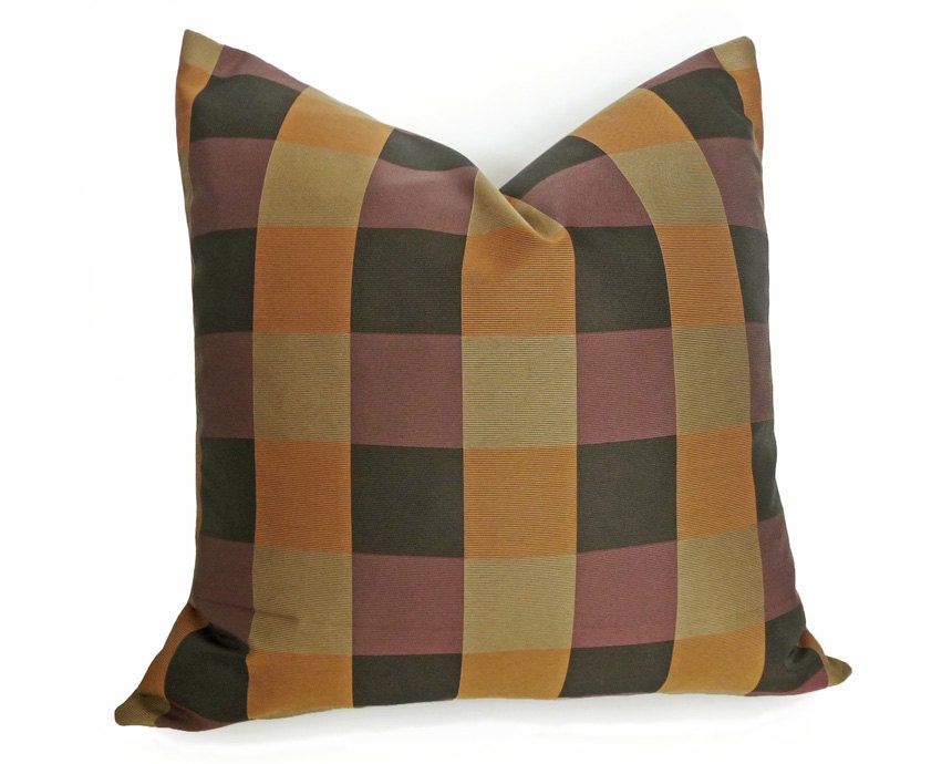 Plaid Throw Pillow, Contemporary Check Cushion Cover, Autumn Colors, Merlot, Oxblood, Black, Copper Gold, NEW Fall Lodge Home Decor 18x18