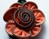 Peach and Orange Floral Brooch / Zipper Pin by ZipPinning 2479