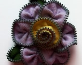Violet and Yellow  Floral Brooch / Zipper Pin by ZipPinning 1191