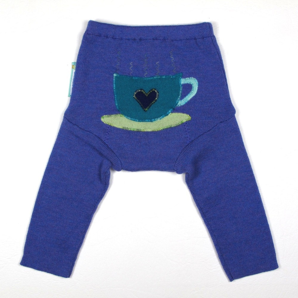 Wool Longies Diaper Cover - TEATIME TUSH - Small 0-9m