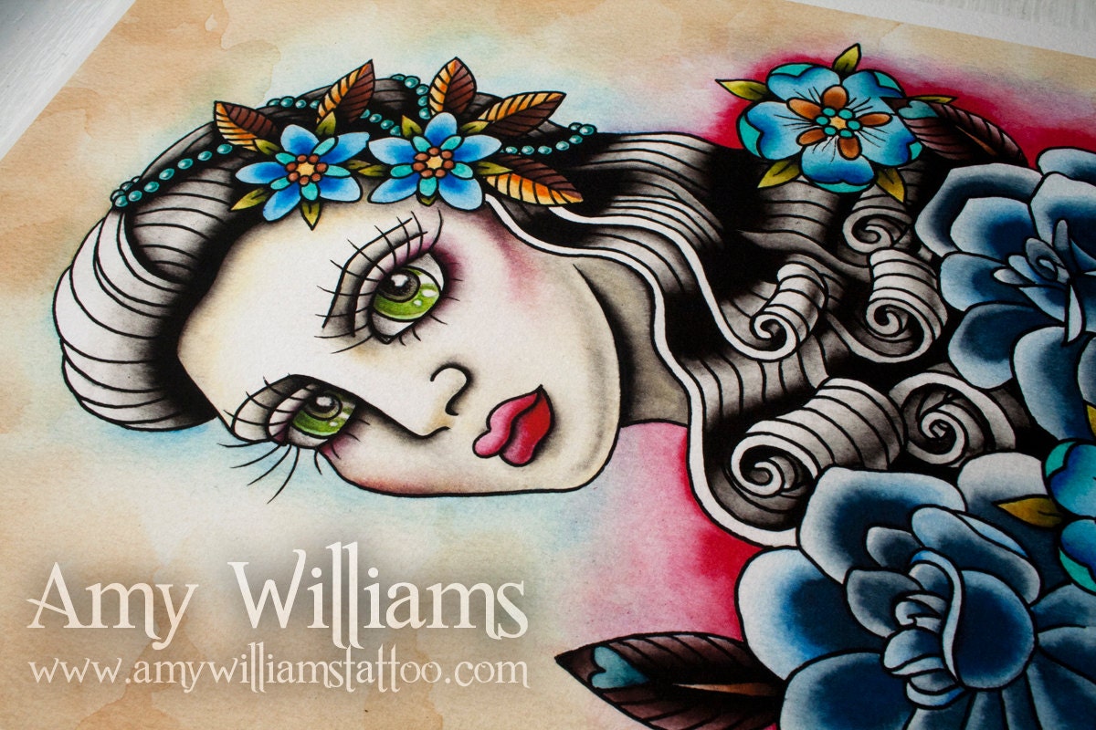 Ugly Pretty Girl Tattoo Art A3 Print
