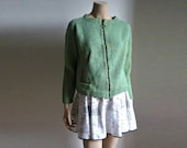 DIANE French Vintage 60s  Green Wool Knit  Zippped up  Cardigan
