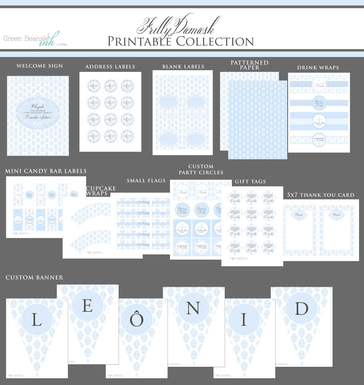 FRILLY DAMASK Printable Party Decor Package - Boy Il_570xn