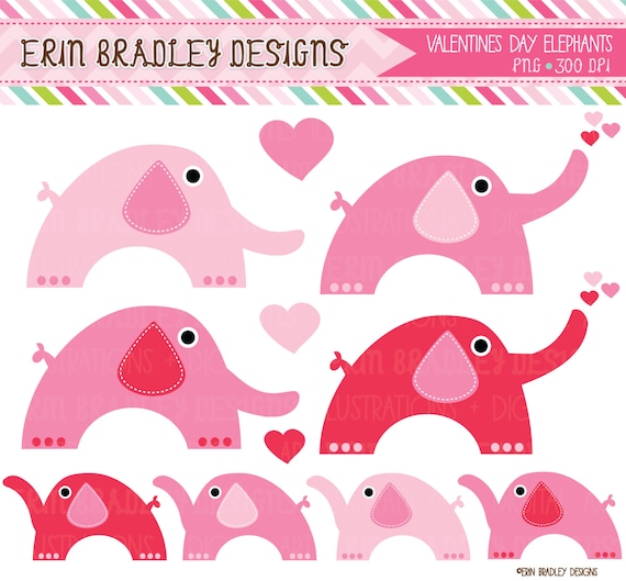 Pink Valentines Day Elephants Clipart Commercial Use Animal Clip Art Graphics Il_570xn