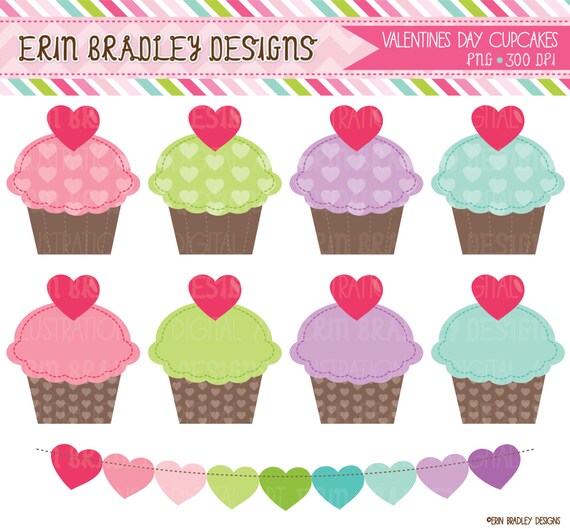 Valentines Day Cupcakes Clip Art Commercial Use Holiday Clipart Graphics Instant Download Il_570xn