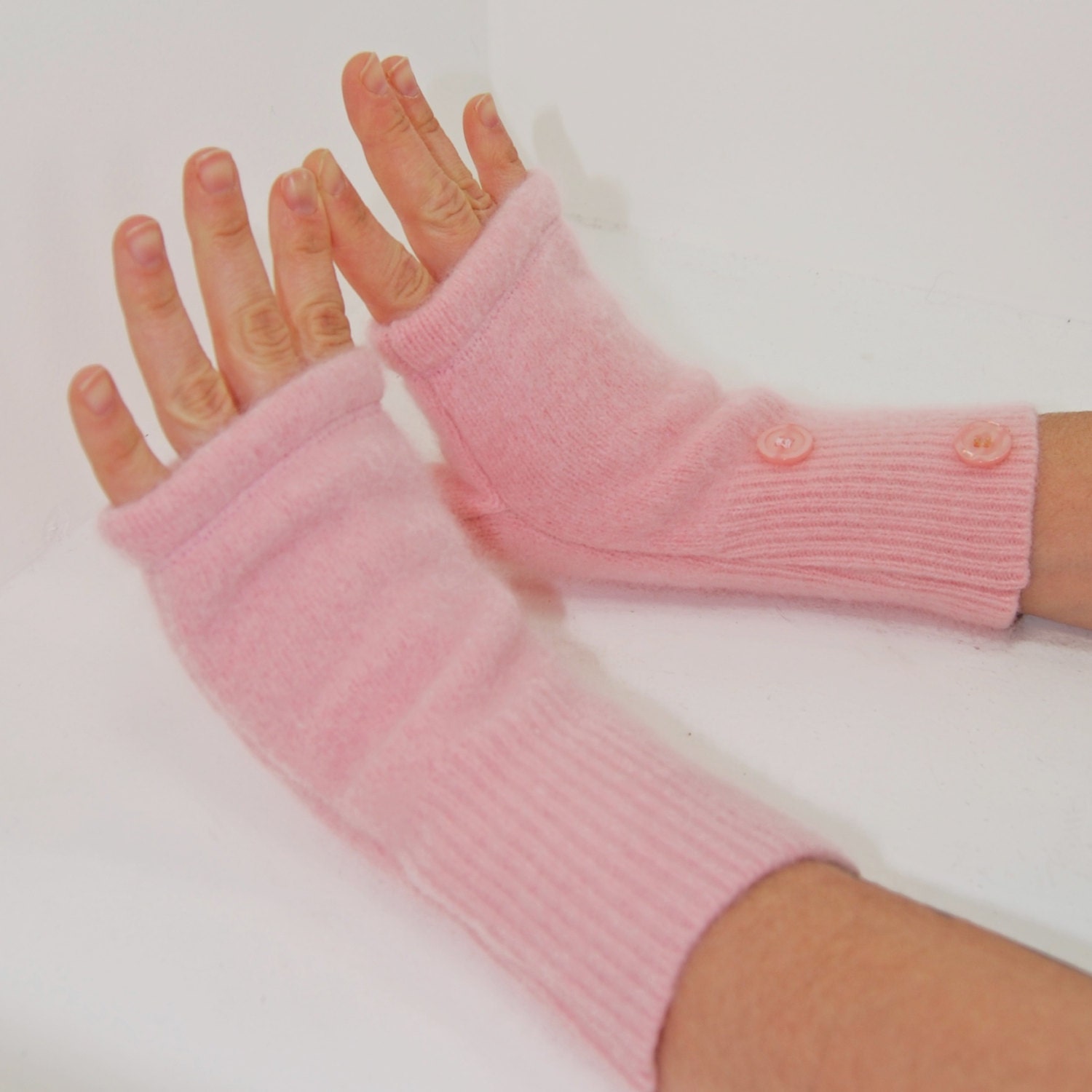 Fingerless Mitts in Cotton Candy Pink - Recycled Angora