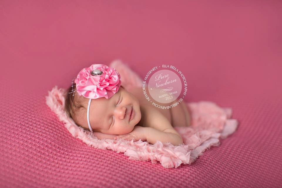 PINK SATIN Puff Rosette Fabric Flower Headband Spring Easter French Tulle Vintage Pearl - Babies Toddlers