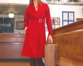 Scarlet Red coat, Cashmere and wool wrap coat with buckle