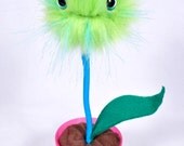 Monster Dandelion potted plant plush: C (Lime green and bright blue fur)