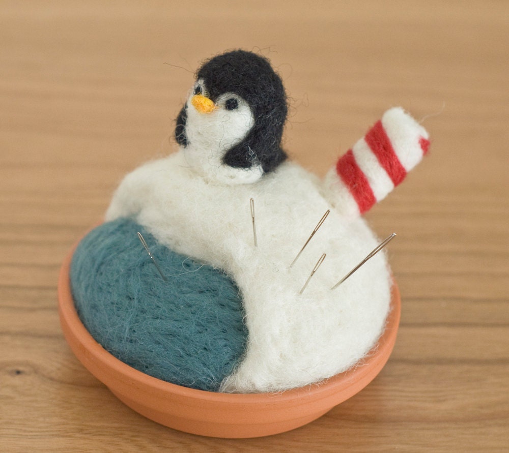Needle Felted Pin Cushion - Penguin