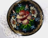 Lavender Floral  Hand Painted Artistic Broach, Vintage Jewelry, Estste Jewelry, One of a Kind Jewelry, Pearl Jewelry 9505