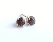 Smoky Quartz Stud Earrings Sterling Silver 4mm