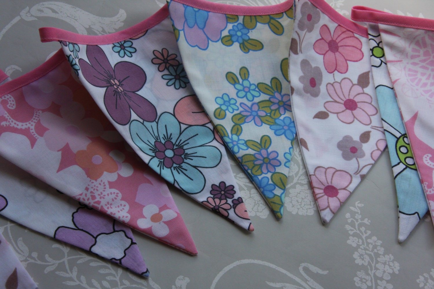 FLOWER POWER VINTAGE Brown Blue Banner Bunting ideal for a Wedding Birthday Party or Celebration or Photo prop Ready to ship Il_170x135
