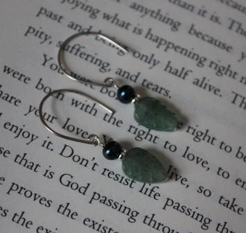 Handmade Freshwater Pearl and Green Aventurine Leaf Earring on Sterling Silver "Springtime"