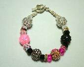 Colorful, Sparkling Resin Rhinestone Pave Bead and Czech Crystal Rondelle Bead Bracelet