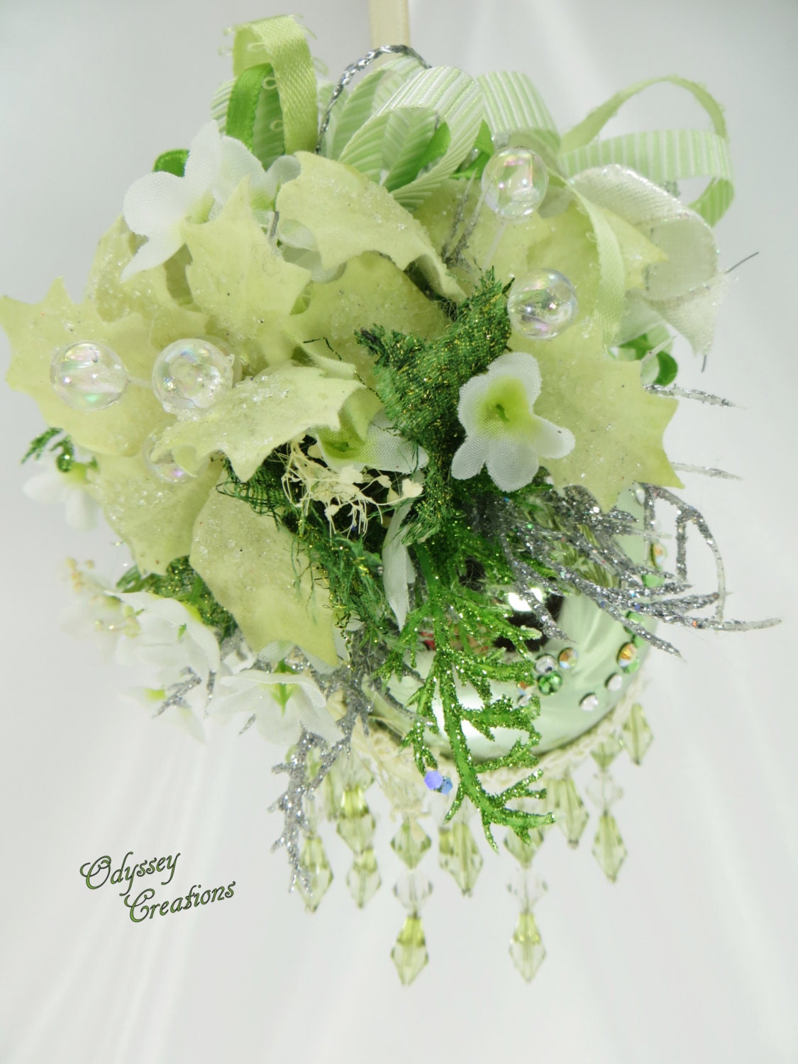 Spring Mint  Green and White Victorian Style Christmas Ornament or Room Decoration
