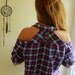 Purple Floral Trim Open Cold Shoulder Upcycled Plaid Eco Friendly Top/Shirt/Blouse Women's Size XL by MountainGirlClothing