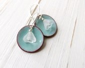 Floral Earrings, Turquoise Blue Enamel And Frosted Glass Flowers, Sterling Silver And Copper - Flora