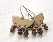 Enamel Earrings, Toffee Brown, Copper Half Circles - Nomad Girl