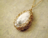 14k Gold Filled wire crochet necklace, Crochet Howlite pendant necklace
