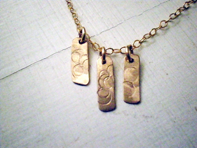Dainty gold bar necklace - Mini Trio, 14k gold filled necklace