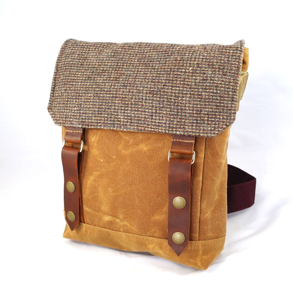 Mushroom Tweed Waxed Canvas Wooly Satchel