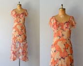vintage 20s dress / chiffon 1920s dress / Broken Blossoms dress