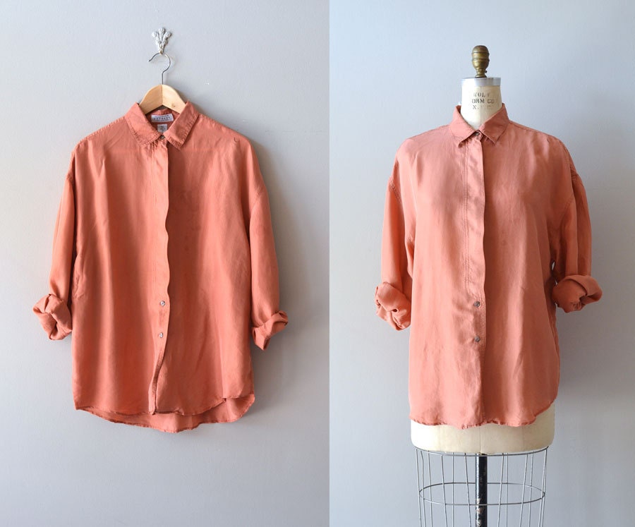 1980s silk blouse / vintage silk shirt / Terra Cotta