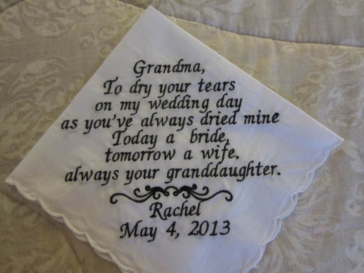 Grandmother or Grandfather Personalized Handkerchief for your Wedding